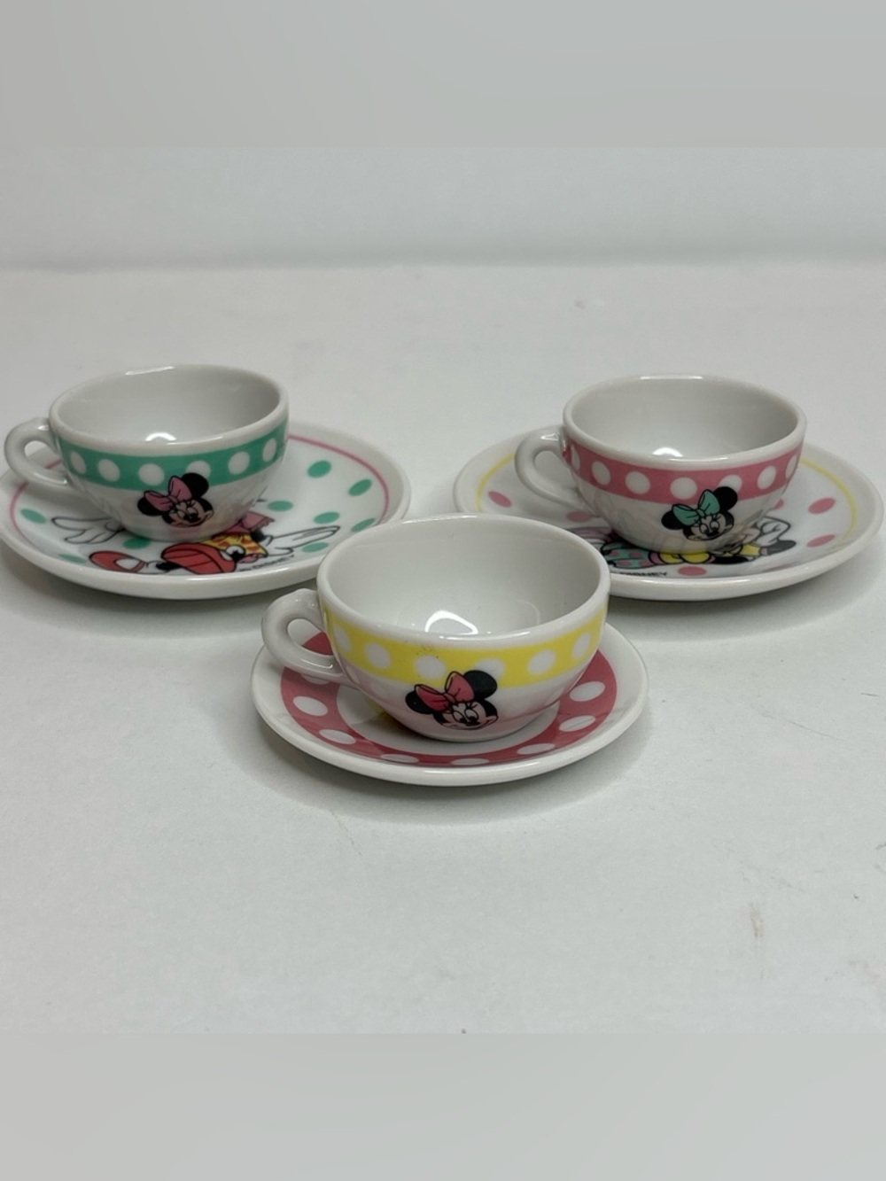 Vintage Disney Minnie Mouse Miniature Tea Set Replacement Cups Saucers Porcelain